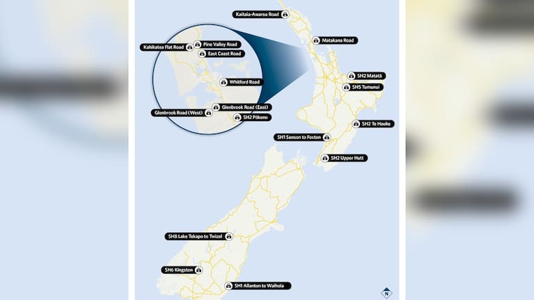 A map showing the locations of all new average speed safety cameras. 