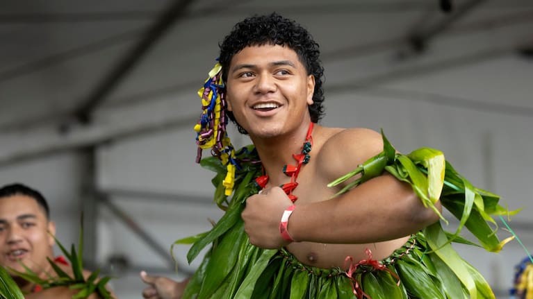A performer from St Pauls College takes part in the Tongan stage at ASB Polyfest. (Source: BC Photography)