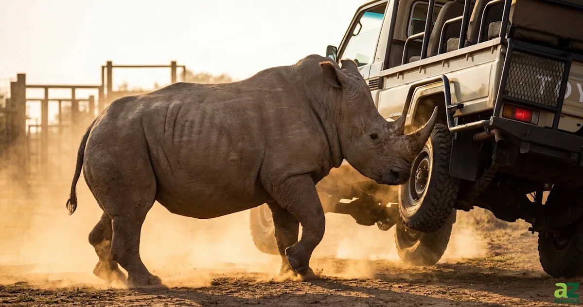 Watch an Enraged White Rhino Flip a Truck Like It Weighs Nothing