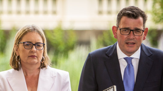 Former premier Daniel Andrews with the now premier, Jacinta Allan.