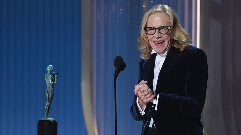 Amy Madigan accepts the award for outstanding performance by a female actor in a supporting role for Weapons during the 32nd Annual Actor Awards.