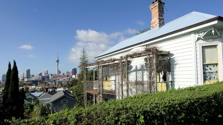 An old house with a view of Auckland's city centre skyline (file image).