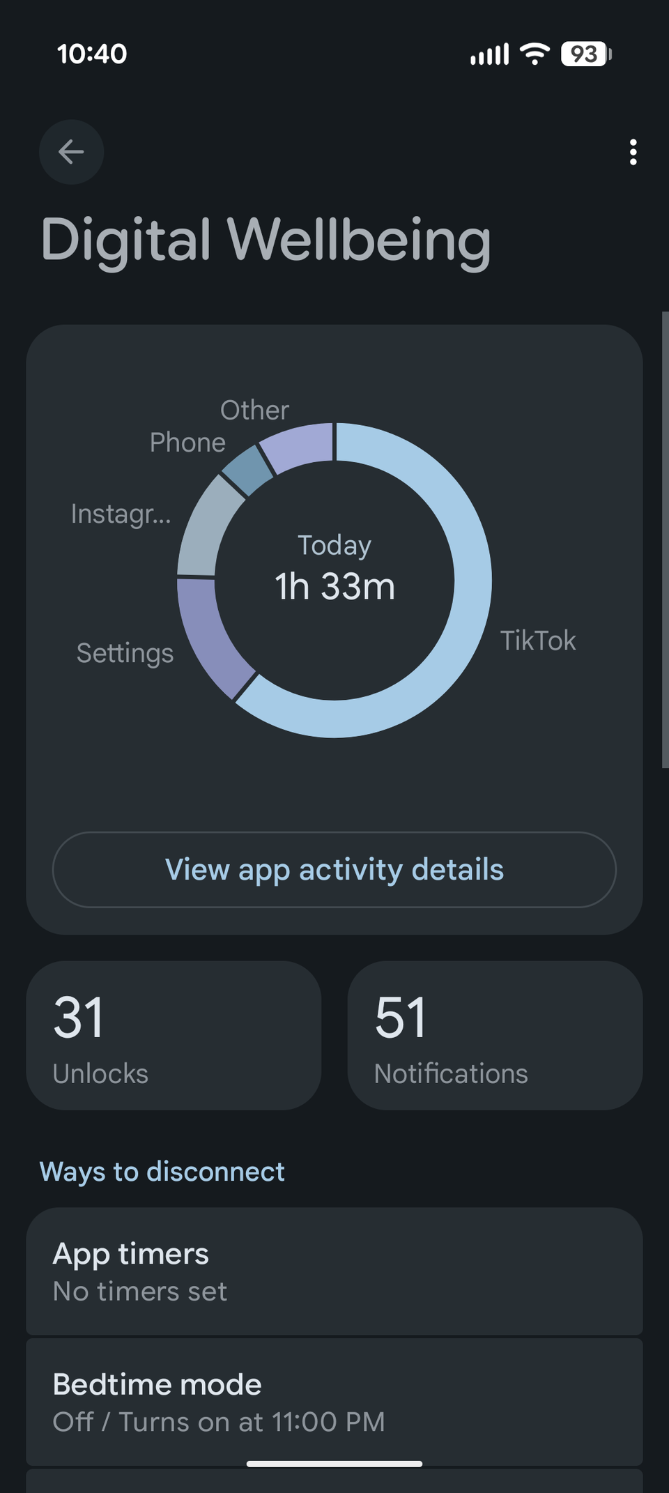 The Digital Wellbeing interface on Android 16