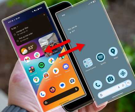 Illustration of an Android user switching between two custom Android User Profiles on a Pixel phone.
