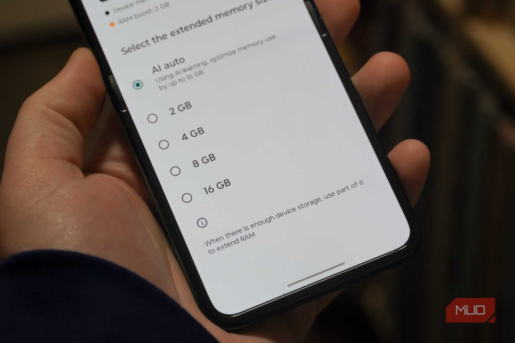 Memory toggles on a Motorola phone.
