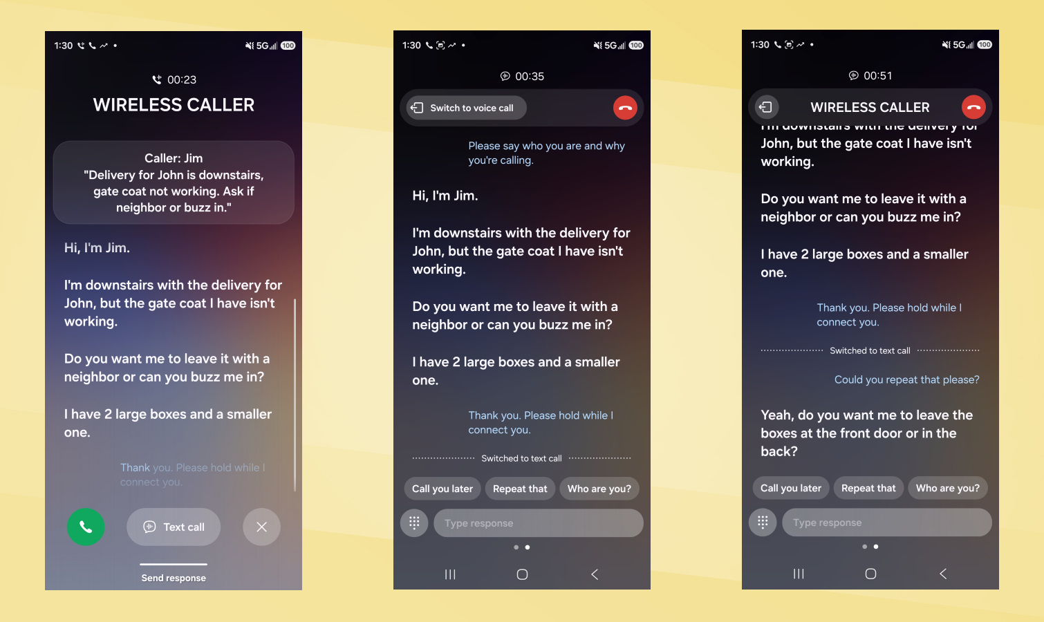 Galaxy S26 Ultra vs Pixel 10 Pro XL Call Screen screenshots.