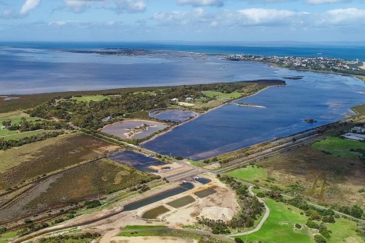 drone footage of a bay