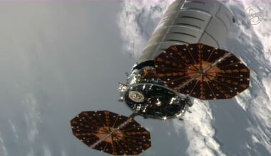 The Cygnus XL cargo spacecraft departs the International Space Station after its release from the Canadarm2 robotic arm.