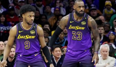 LeBron passes to Bronny for 3-pointer, NBA's first father-son assist