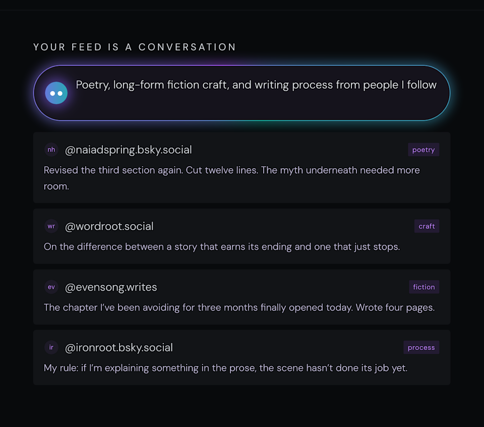 An example of a user's prompt for Attie and the feed that's generated from it.