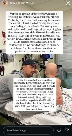 Mayci Neeley's Instagram Stories post revealing that daughter Charli had been hospitalized.Credit: Mayci Neeley/ Instagram
