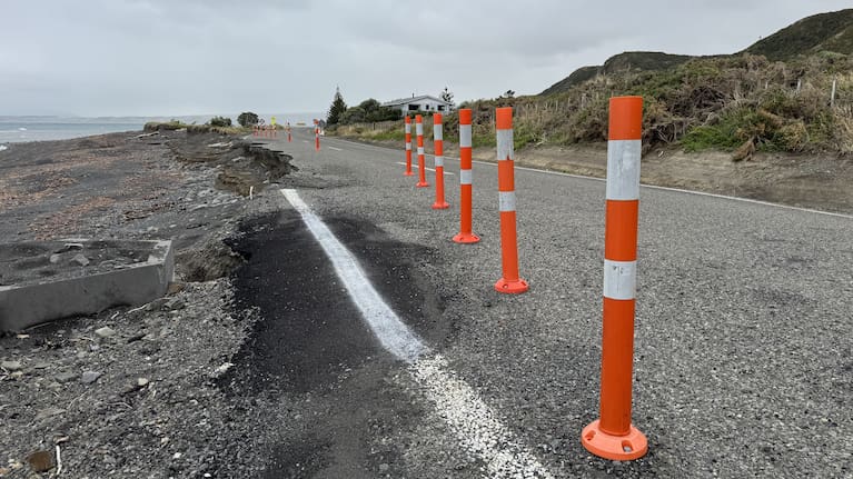 Cape Palliser Rd is vulnerable to coastal erosion and has been damaged by storms. (Source: Sue Teodoro)