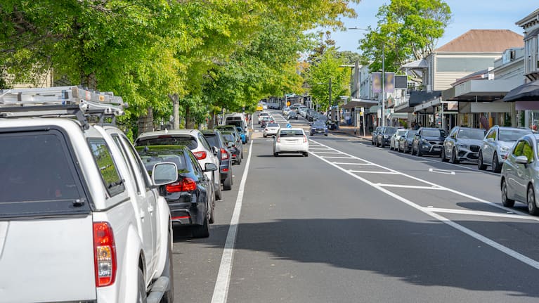 Cars parked in Parnell. 