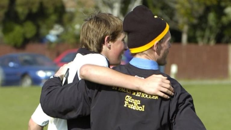 Chris Wood with Mike Groom who made football fun. 