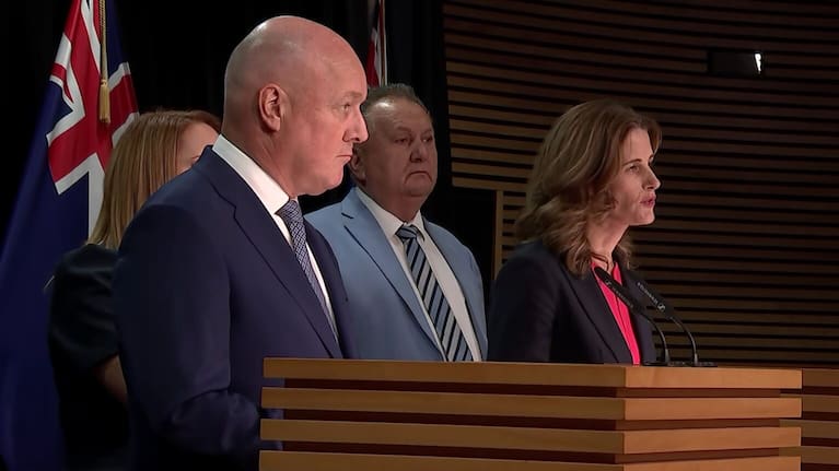 Christopher Luxon, Shane Jones and Nicola Willis at a post-Cabinet briefing amid the fuel crisis