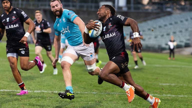 Crusaders wing Sevu Reece runs in for a try against Moana Pasifika.