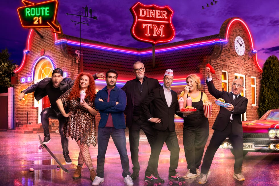 Greg Davies, Alex Horne, Amy Gledhill, Armando Iannucci, Joanna Page, Joel Dommett and Kumail Nanjiani, Taskmaster season 21 greg davies, alex horne, amy gledhill, armando iannucci, joanna page, joel dommett and kumail nanjiani, taskmaster season 21