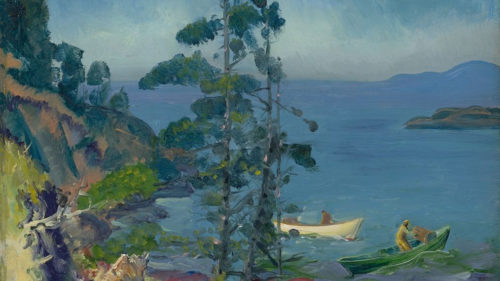 George Bellows (1882–1925), Evening Blue (Tending the Lobster Traps, Early Morning), 1916, oil on panel. Collection of Charles Butt.