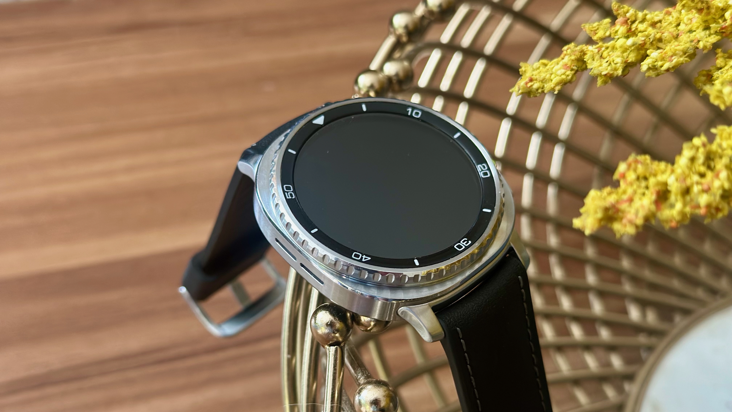 A close-up of the Samsung Galaxy Watch 8 Classic in a top-down view.