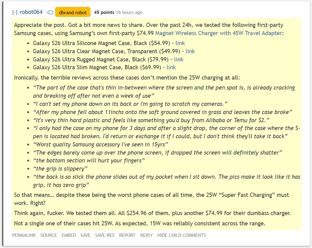 dbrand on Samsung's first party cases not supporting 25W wireless charging on the Galaxy S26 Ultra dbrand on Samsung's first party cases not supporting 25W wireless charging on the Galaxy S26 Ultra