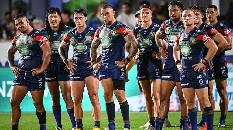Dejected NZ Warriors players, NZ Warriors v Wests Tigers, round 4 of the NRL Telstra Premiership rugby league match at Go Media Stadium, Auckland, New Zealand on Friday 27 March 2026.