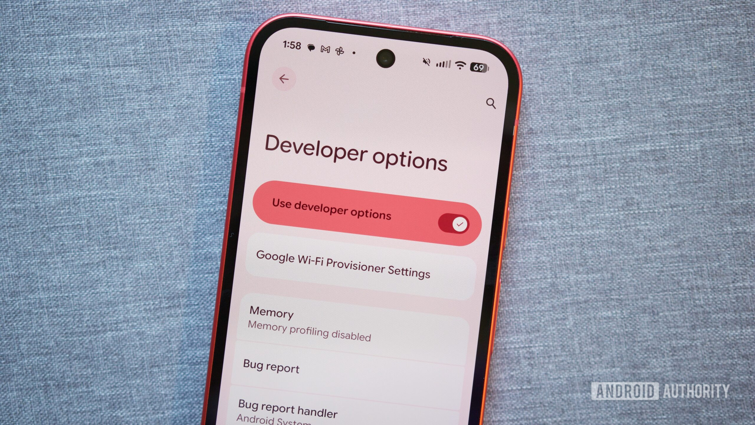 Developer options displayed on a Google Pixel phone.