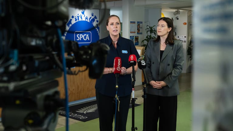 SPCA chief scientific officer Dr Arnja Dale and Lottery Minister Brooke Van Velden.