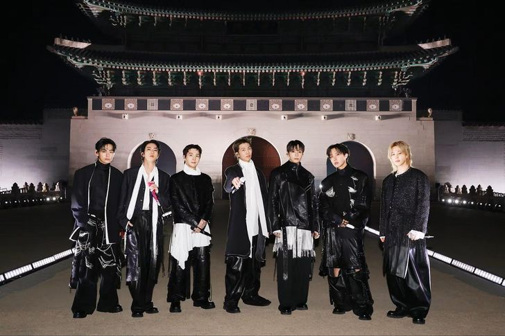 BTS members pose ahead of their comeback performance “BTS COMEBACK LIVE: ARIRANG”at Gwanghwamun Square in Seoul, Saturday. Courtesy of BigHit Music/Netflix
