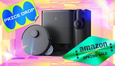 Amazon Spring Sale promotional graphic featuring Ecovacs Deebot T90 Pro Omni