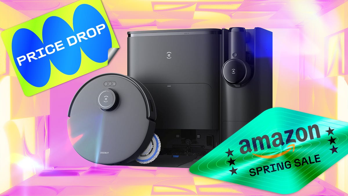 Amazon Spring Sale promotional graphic featuring Ecovacs Deebot T90 Pro Omni