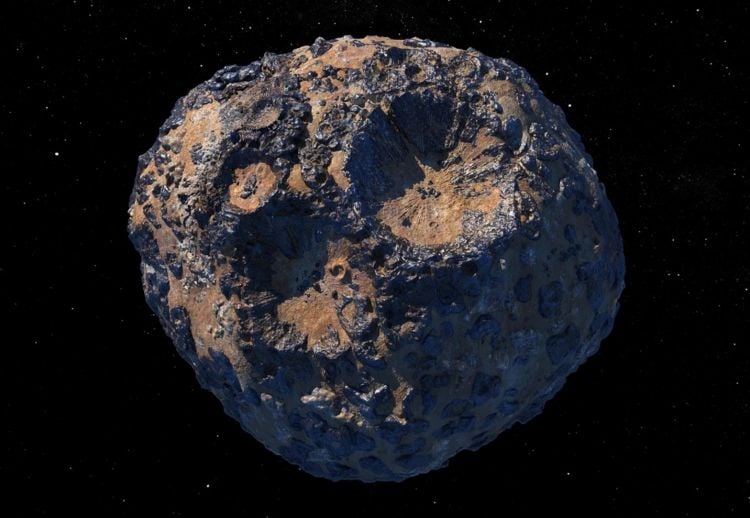 Artist's illustration of asteroid 16 Psyche. (Credit: Maxar/ASU/P.Rubin/NASA/JPL-Caltech)