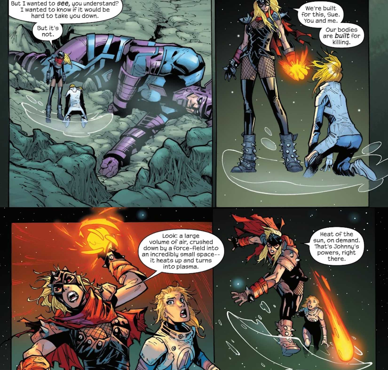 FANTASTIC FOUR'S INVINCIBLE WOMAN SHOWING INVISIBLE WOMAN HER POWERS