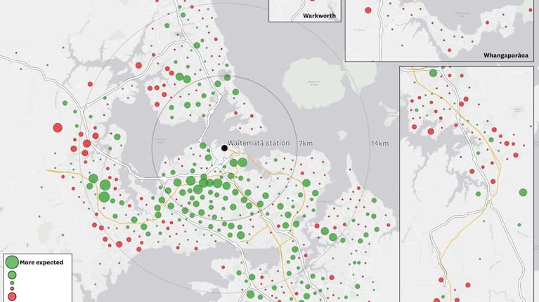 Forecast change in new homes over 10 years under Plan Change 120 relative to Plan Change 78