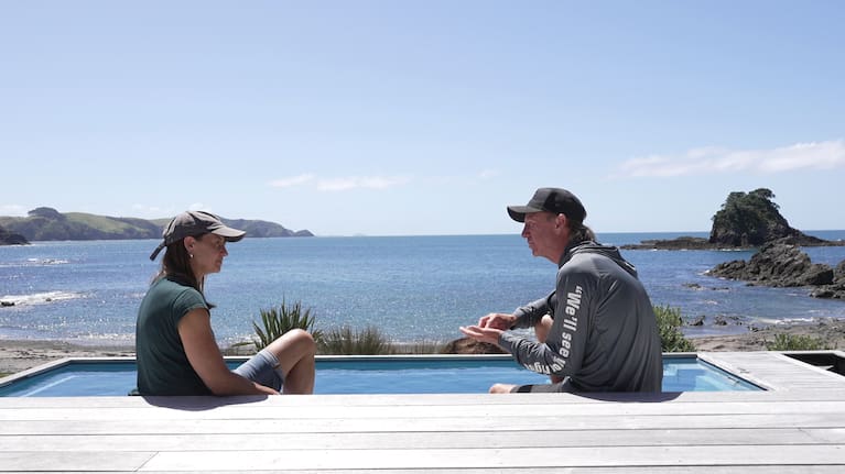Former commercial fisher Matt Watson with TVNZ reporter Gill Higgins