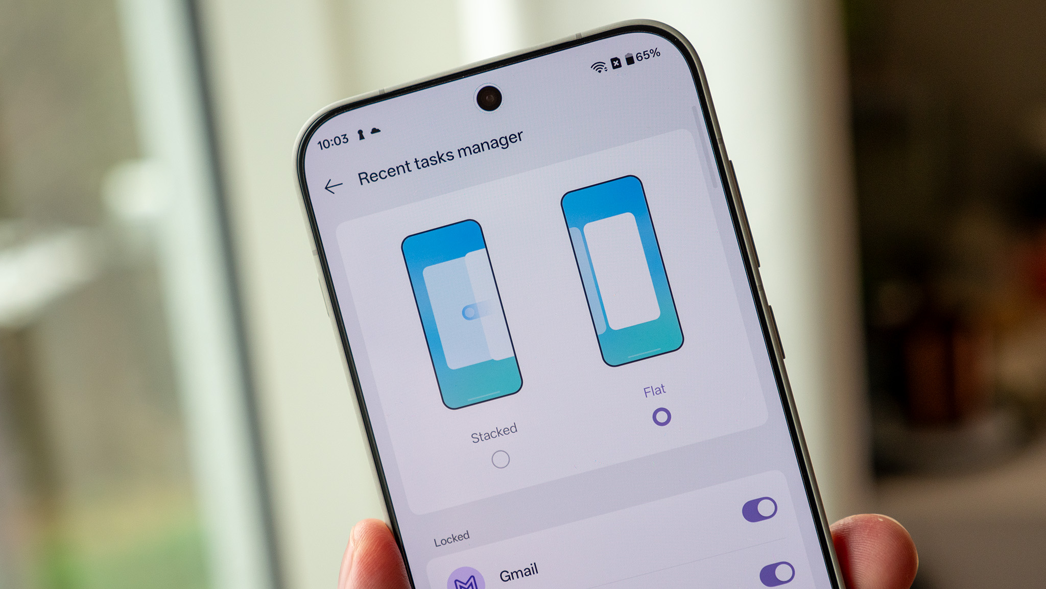 The Recent Tasks Manager settings options on a OnePlus 15