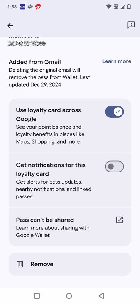 Screenshot showing how to turn off notifications in Google Wallet