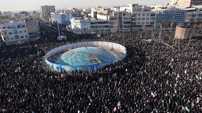 Government supporters gather in mourning after state TV officially announced the death of Iranian Supreme Leader Ayatollah Ali Khamenei, in Tehran, Iran.