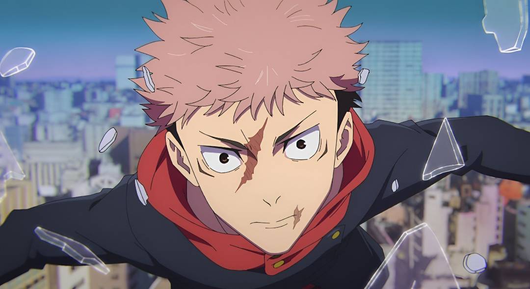 Yuji Itadori breaks through a window while looking ahead in Jujutsu Kaisen season 3