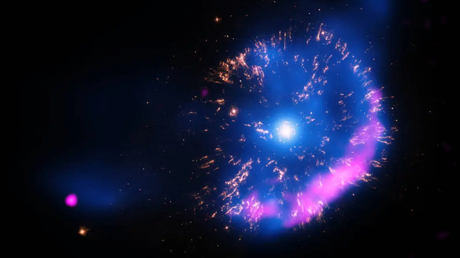 Photo of a supernova remnant with a white dwarf at its center
