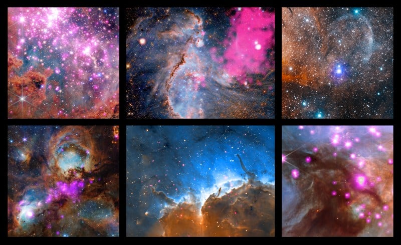 This collection of images from Chandra and other telescopes features regions where stars are forming, areas often nicknamed “stellar nurseries.” Credit: NASA/CXC/SAO and other telescopes