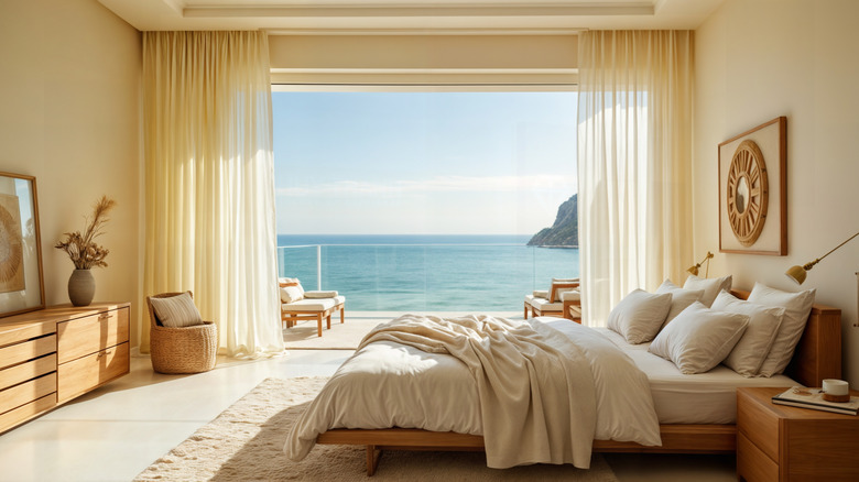 A hotel room overlooking the ocean