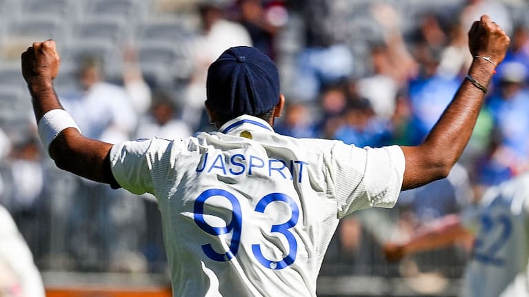 Jasprit Bumrah celebrates victory against Australia.
