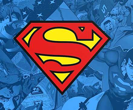 Superman crest with Superman lore in background