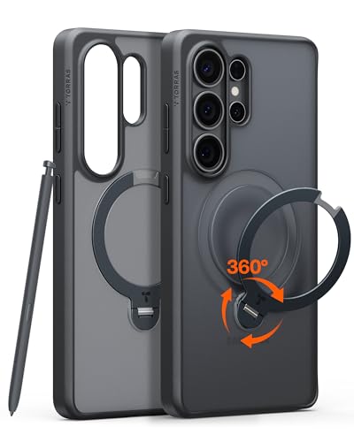 Torras Q3 Spin for Samsung Galaxy S26 Ultra Case With 360 Magnetic Stand, Fit for Magsafe, 4x Military-Grade Shockproof S26 Ultra Phone Case With Kickstand, Translucent Frosted Black