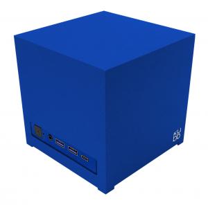 Kubb® Essentiel blue mini PC with compact cube design and front USB ports