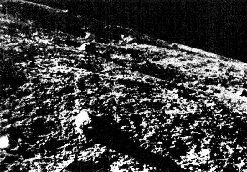 The first ever image transmitted from the surface of the Moon by Luna 9 from the Soviet Luna programme. Credit: Roscosmos/NASA.