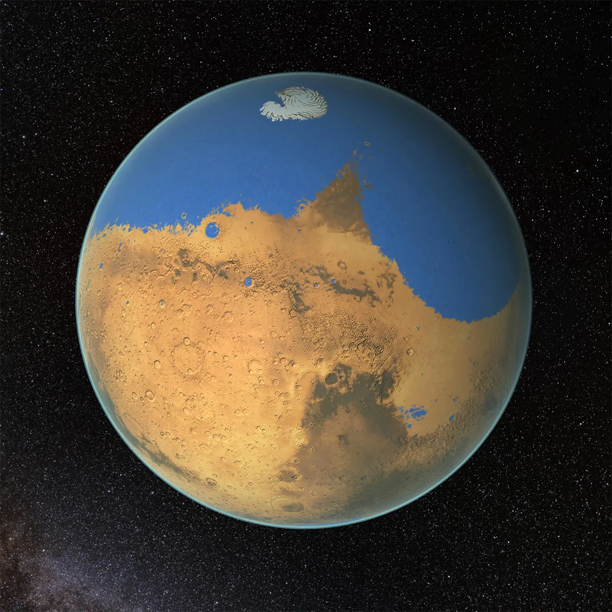 Artist's impression of the ancient ocean that once existed on Mars. Credit: NASA/GSFC