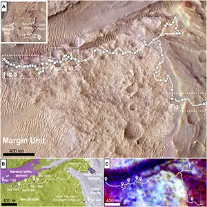Orbital context maps of the Jezero marginal region and its inferred spectral composition. Credit: Science Advances