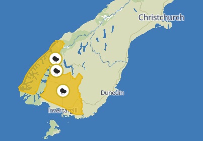 MetService issued heavy rain watches for parts of the South Island. Image: MetService