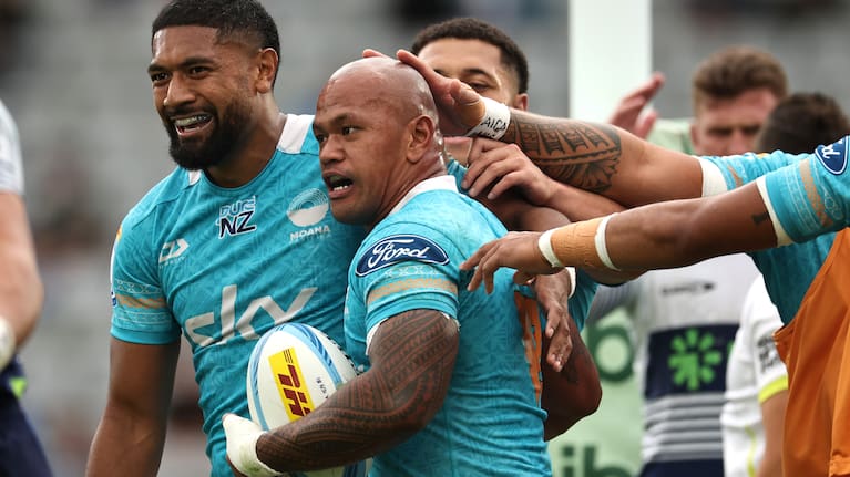 Moana Pasifika's Lalomilo Lalomilo thought he had scored against the Blues but his try was ruled out on a technicality.